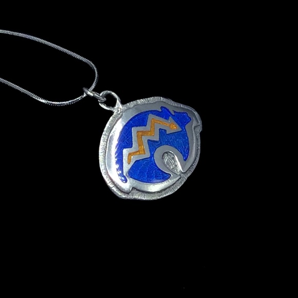🌺Vintage Native American Sterling & Enamel Necklace - Picture 4 of 16